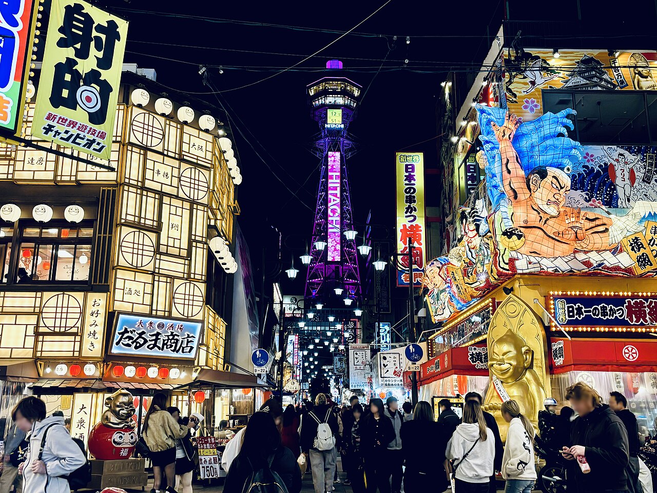 Shinsekai street with Tsutenkaku Tower